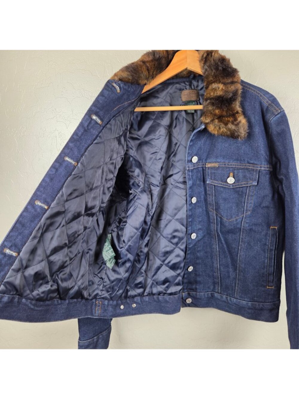 Vintage Ralph Lauren Dark Denim Trucker Jacket w Removable Faux Fur Collar L Y2K - Picture 8 of 12